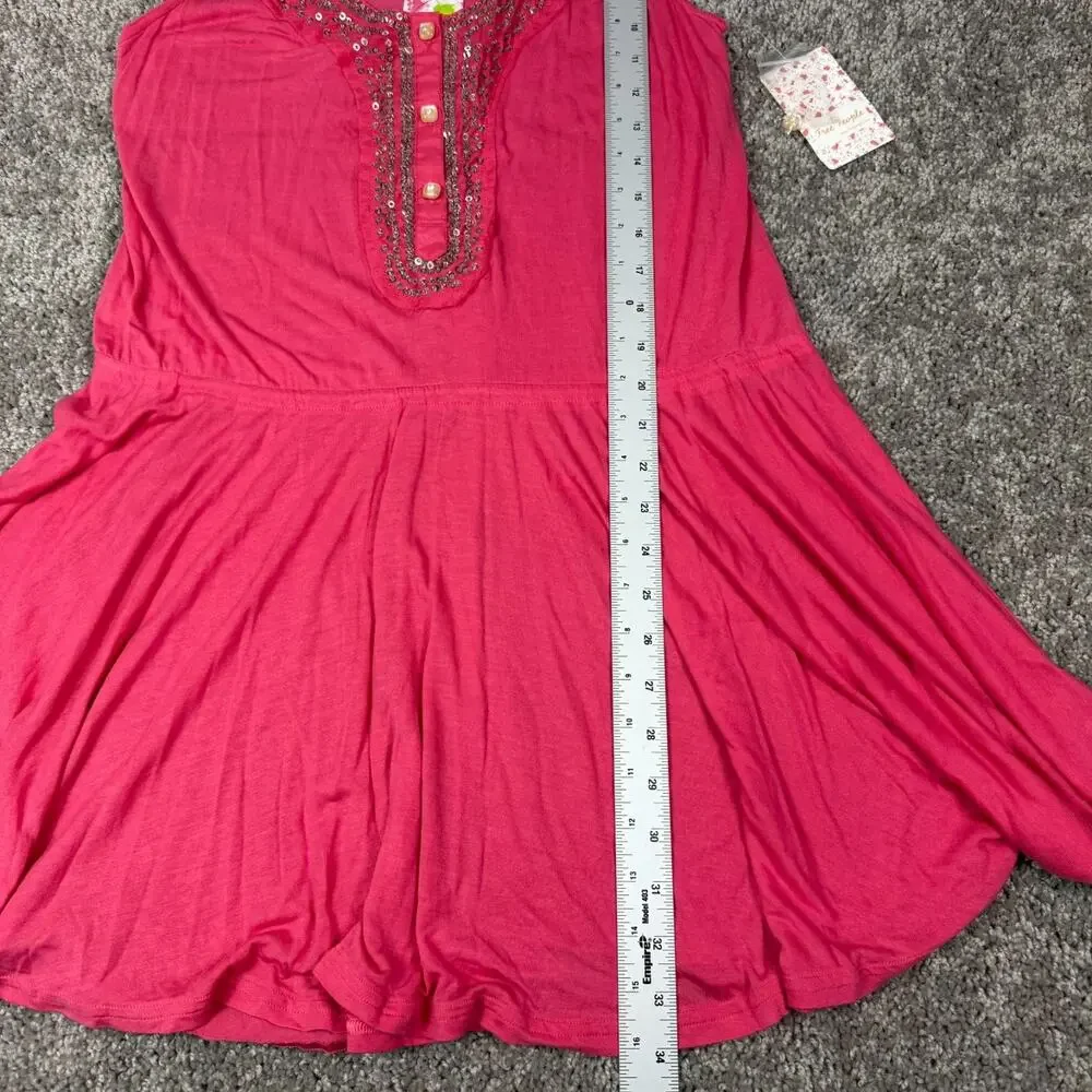 Free People Womens Medium Pink Mini Dress Tank Silk Cotton‎ Beaded Scoop Neck